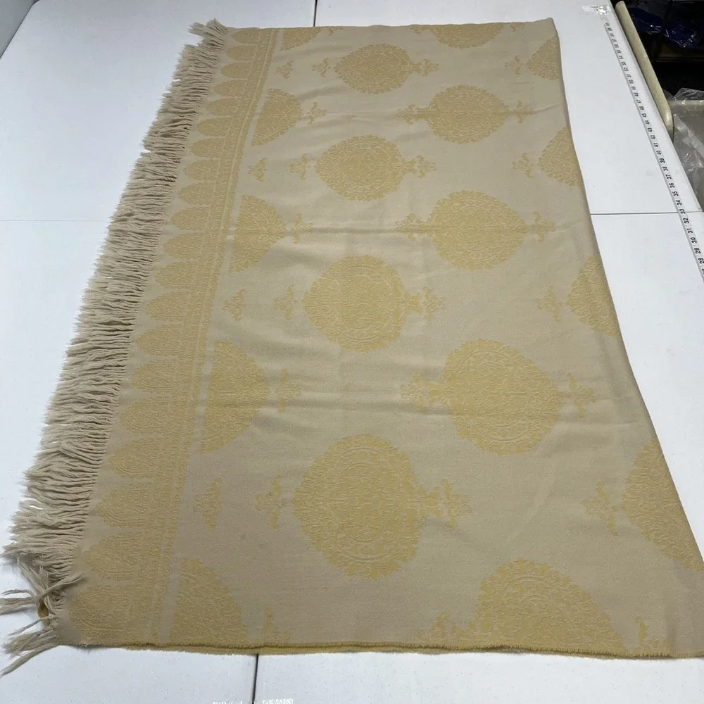 Anichini 100% Merino Wool Blank Throw Golden Yellow Scroll Fringe 67x58